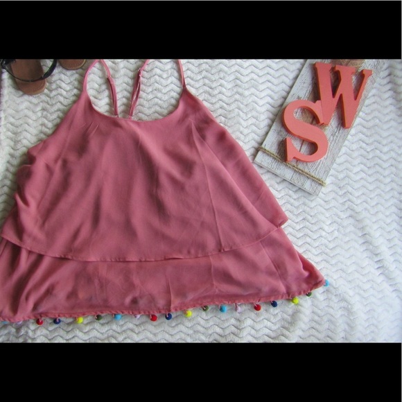 Pink Pom Pom Trim Tank Top - Picture 1 of 6